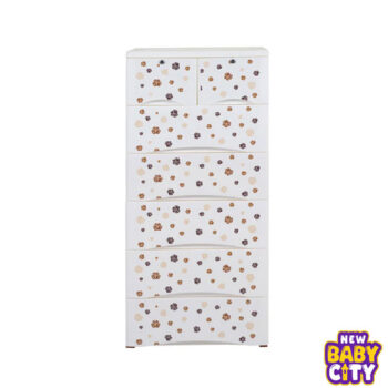 Orchid Drawer-Brown+White Flower Print 5+2 Plastic Cabinet Storage