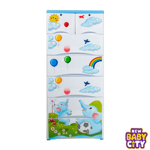 Orchid-Drawer---Elephant-Print-Blue-5+2-Plastic-Cabinet-Storage.1 Orchid Drawer - Elephant Print Blue 5+2 Plastic Cabinet Storage