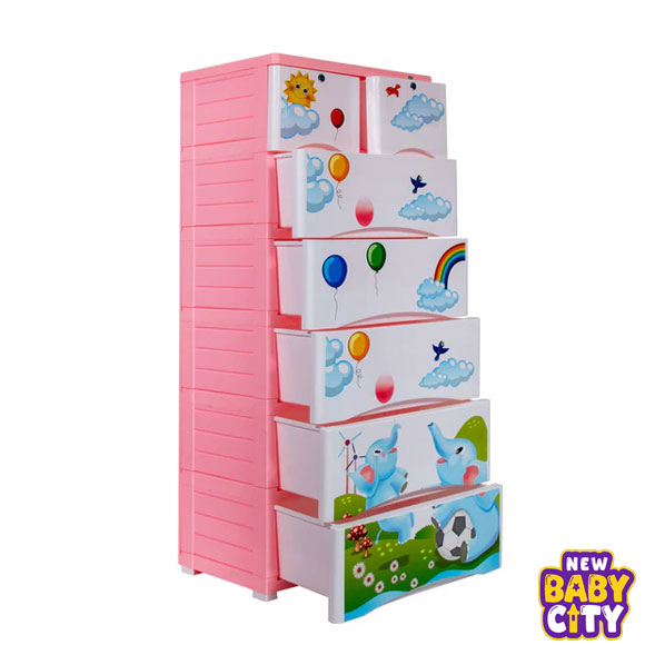 Orchid-Drawer---Elephant-Print-Pink-5+2-Plastic-Cabinet-Storage.3 Orchid Drawer - Elephant Print Pink 5+2 Plastic Cabinet Storage