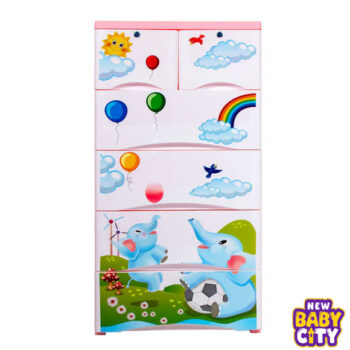 Orchid Drawer - Elephant Print Red 4+2 Plastic Cabinet Storage