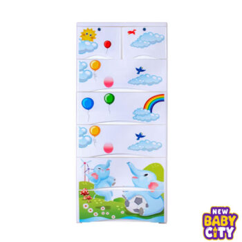 Orchid Drawer - Elephant Print White 5+2 Plastic Cabinet Storage