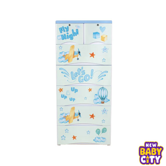 Orchid-Drawer--FLy-High-Print-Blue-5+2-Plastic-Cabinet-Storage.2 Orchid Drawer -FLy High Print Blue 5+2 Plastic Cabinet Storage