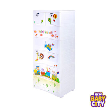 Orchid Drawer-Hello Friends Print White 5+2 Plastic Cabinet Storage