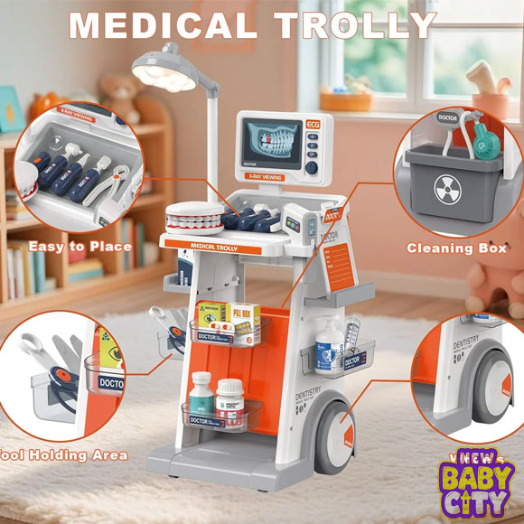 30Pcs-Kids-Dentist-Medical-Trolley-With-Light-&-Sound.1 30Pcs Kids Dentist Medical Trolley With Light & Sound