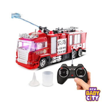 R/C Rescue Fire Engine Toy Truck - Radio Control RC Fire Truck with Working Water Pump Shoots and Squirts Water