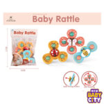 A colorful baby rattles set with suction cup spinner toys, perfect for keeping little ones engaged during travel, mealtime, or bath time. Designed for sensory play, it helps develop hand-eye coordination and motor skills in a fun and safe way.