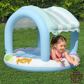 Bestway 52638 Mini Portable PVC Inflatable Kiddie Pool with UV Protection Canopy Baby Swimming Pool Safety Features for Children