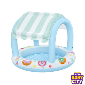 Bestway 52638 Mini Portable PVC Inflatable Kiddie Pool with UV Protection Canopy Baby Swimming Pool Safety Features for Children