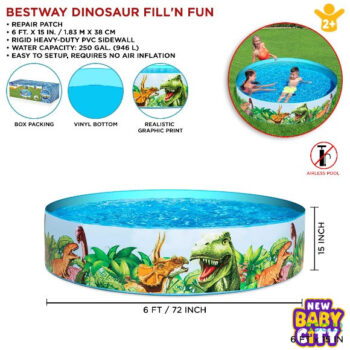 Bestway Dinosaur Fill ‘N Fun witout Air Pool 6 Feet x 15 Inch- 55022
