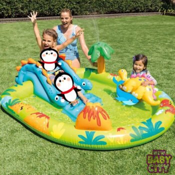 INTEX 57166 LITTLE DINO Home Outdoor Kids Inflatable Above Ground Pool Water Slide Play Center 1.91mX1.52mX58cm